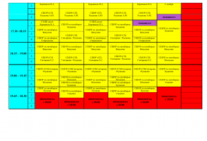 Расписание тренировочных занятий с 1 сентября 2019 года